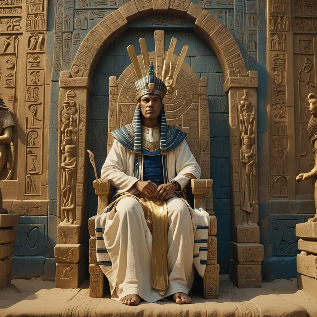 Regal Pharaoh on Ornate Throne in Golden Light