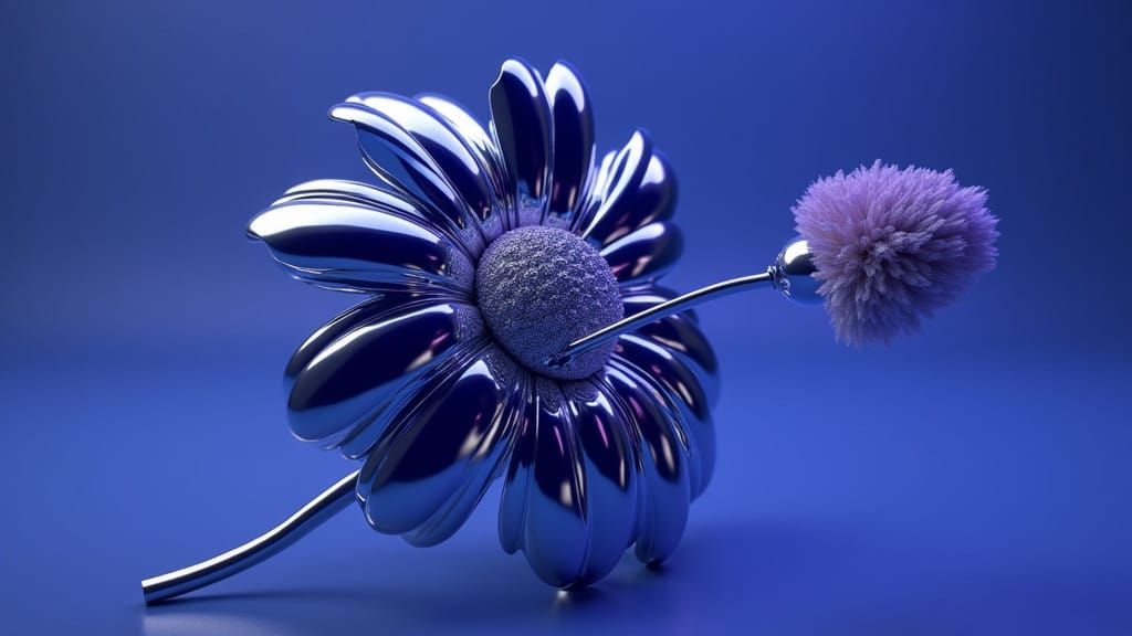 Futuristic Chrome Flower in Neon-Lit Darkness