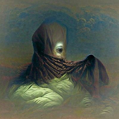 Eerie Hooded Alien in Gothic Horror Style