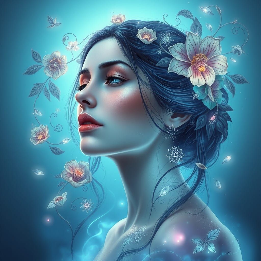 Ethereal Bioluminescent Goddess in Serene Nature