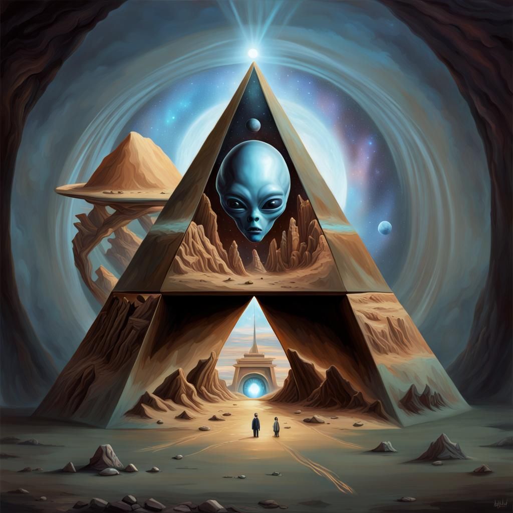 Alien Pyramid Portal to Mars in Surrealist Style
