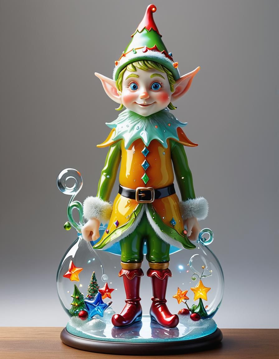 Whimsical Glass Elf Sculpture with Enamel Details