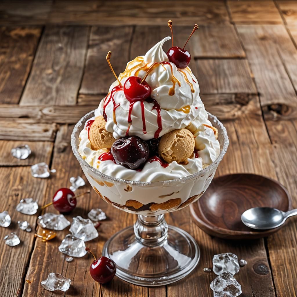 Mouthwatering Ice Cream Sundae in Macro Photography