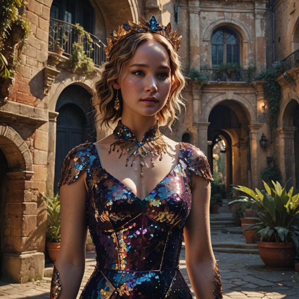 Jennifer Lawrence Portrait in Italian Courtyard
