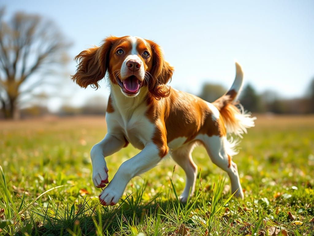 Beautiful English Springer Spaniel Runs in the Field under S...