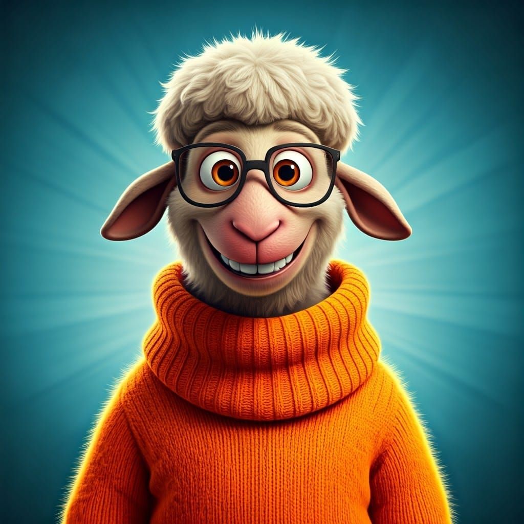 Teenage Sheep with Goofy Smile in 3D Style