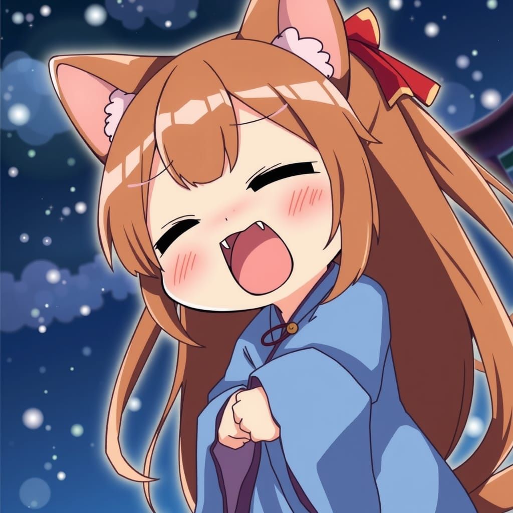 Cute Chibi Catgirl Yawning in Anime Style