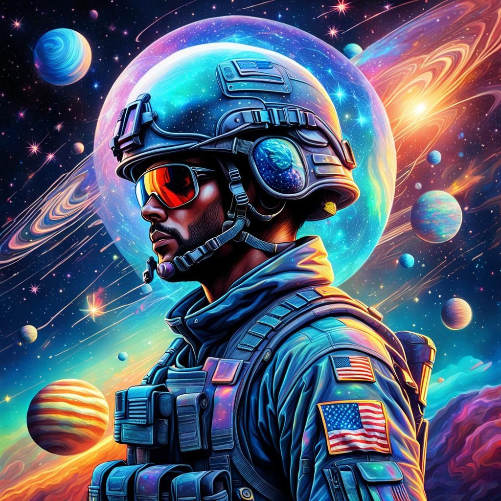 American Soldier in Holographic Astral Cosmic Style