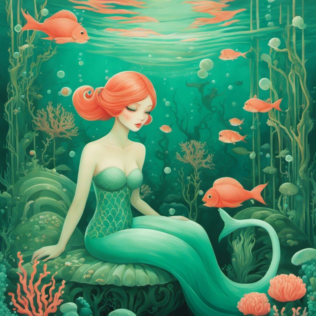 Mermaid Princess in Underwater Palace, Pop Art Style