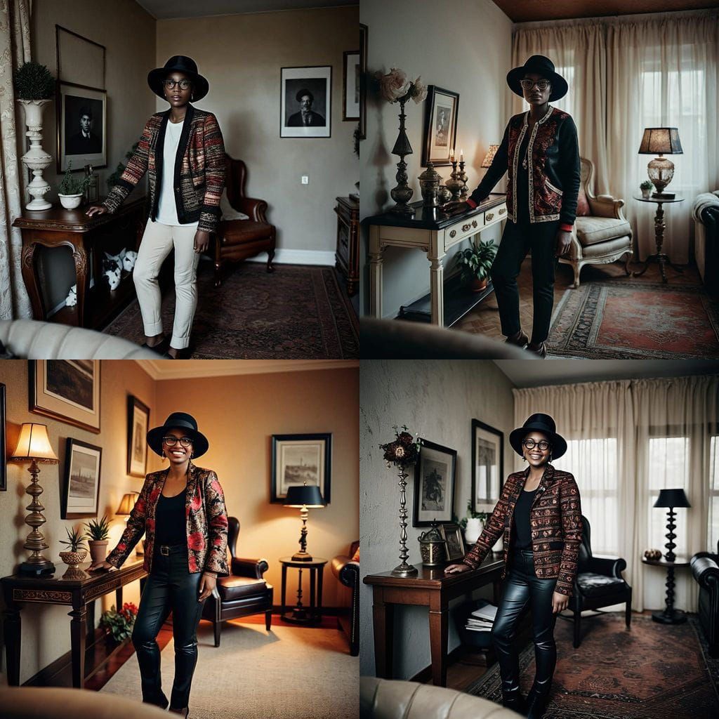 Warmly Lit Living Room Scene with African American Woman