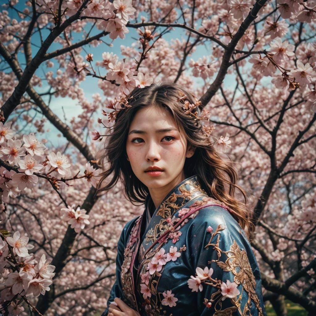 Hyperrealistic Cherry Blossoms Close-Up: A Maximalist Digita...