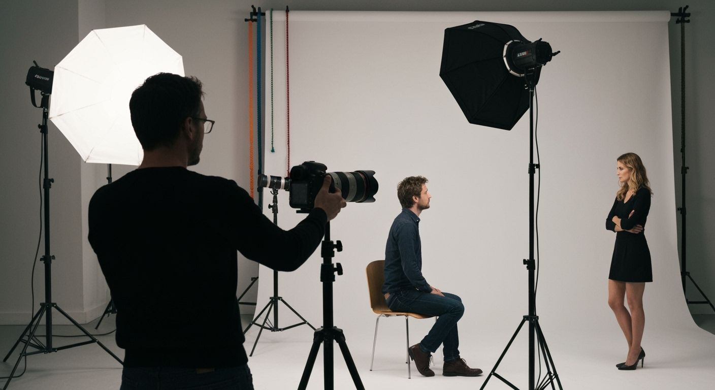 Photographer in Studio with Model, Natural Lighting