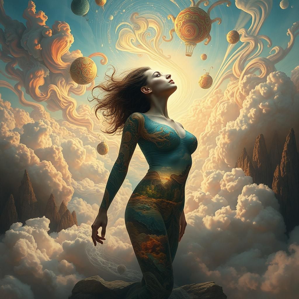 Transcendent Spirit in Surreal Dreamscape Composition