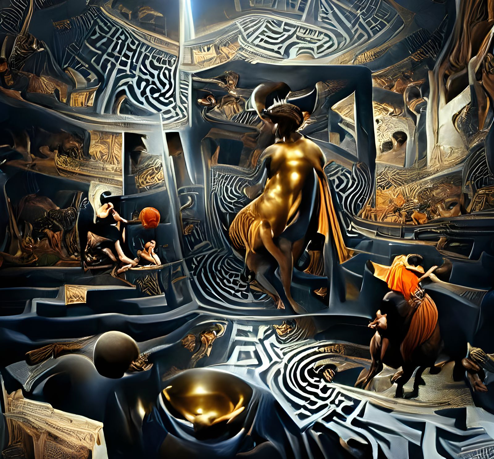 Theseus and Minotaur in Surreal Labyrinth