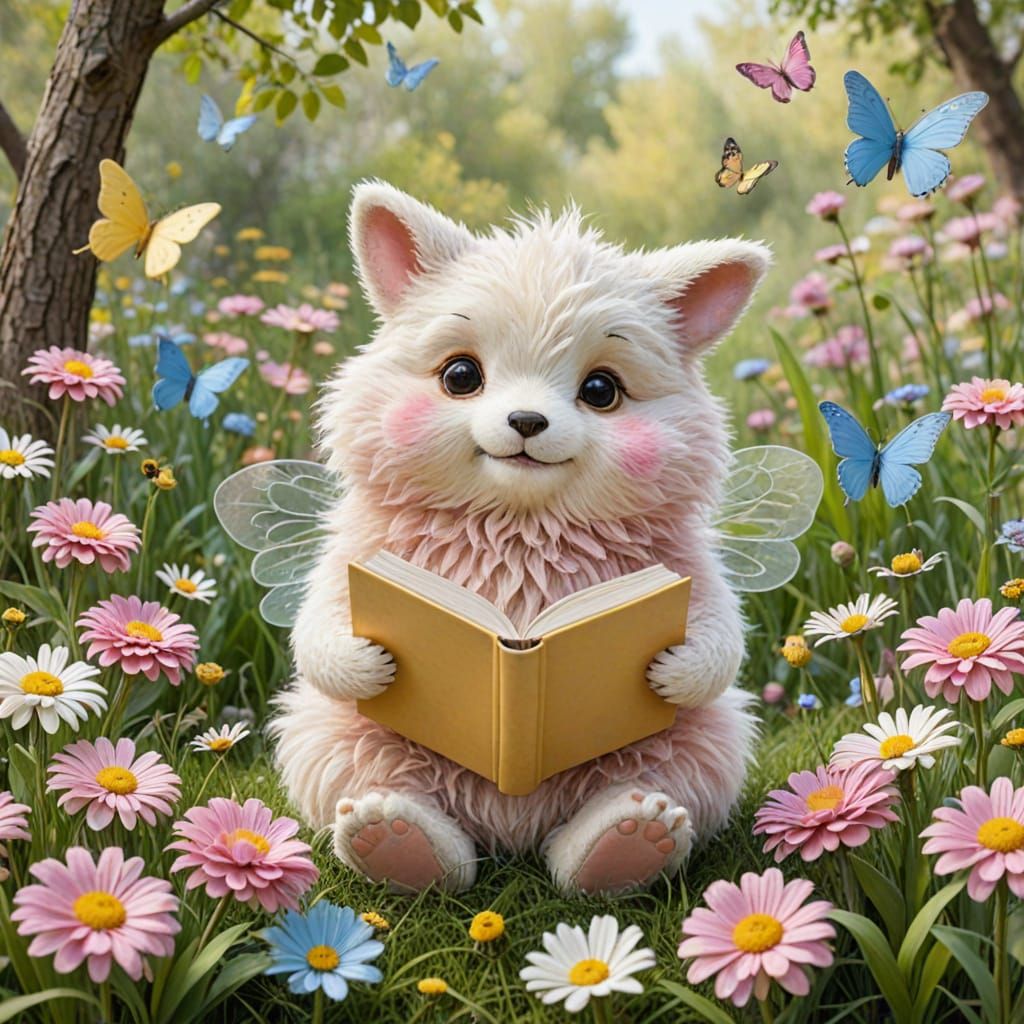 Gentle Furry Friend Reads to Friends on a Sunny Spring Day