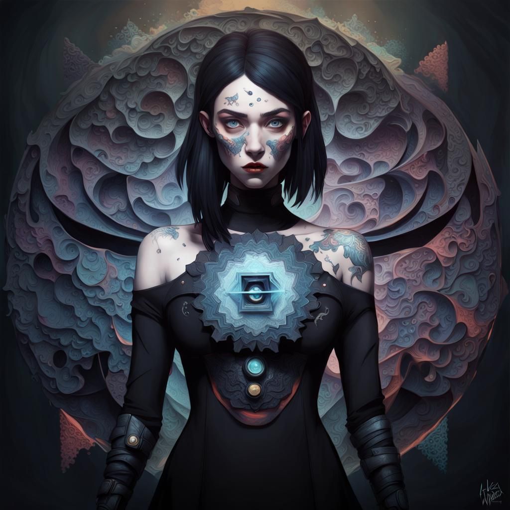 Surreal Cartographer Ninja Girl in Fractal Art Style