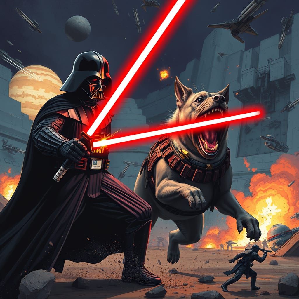 Dark Vader Battles Armored Canine in Epic Star Wars Clash