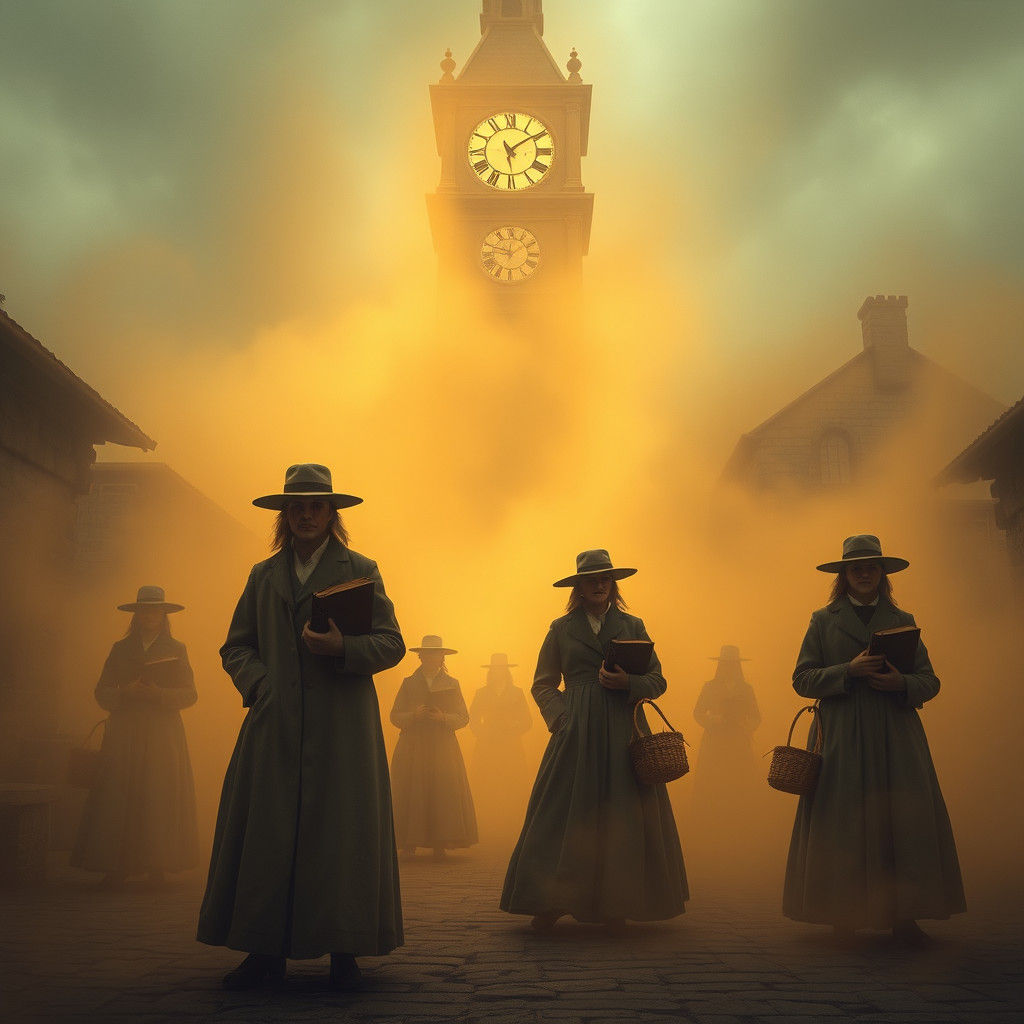 Ethereal Villagers Fading into Golden Mist