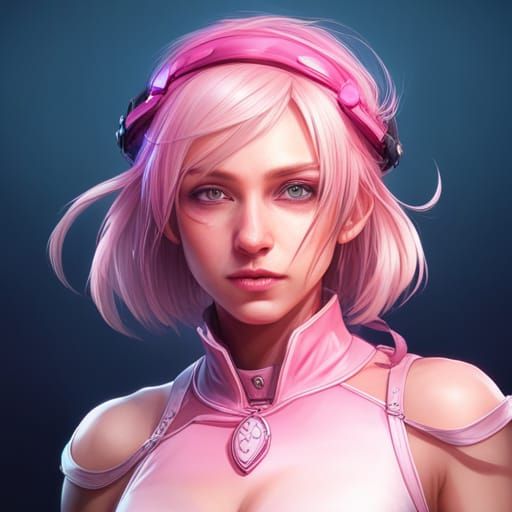 Innocent Girl Portrait with Pink Hair, Detailed Art