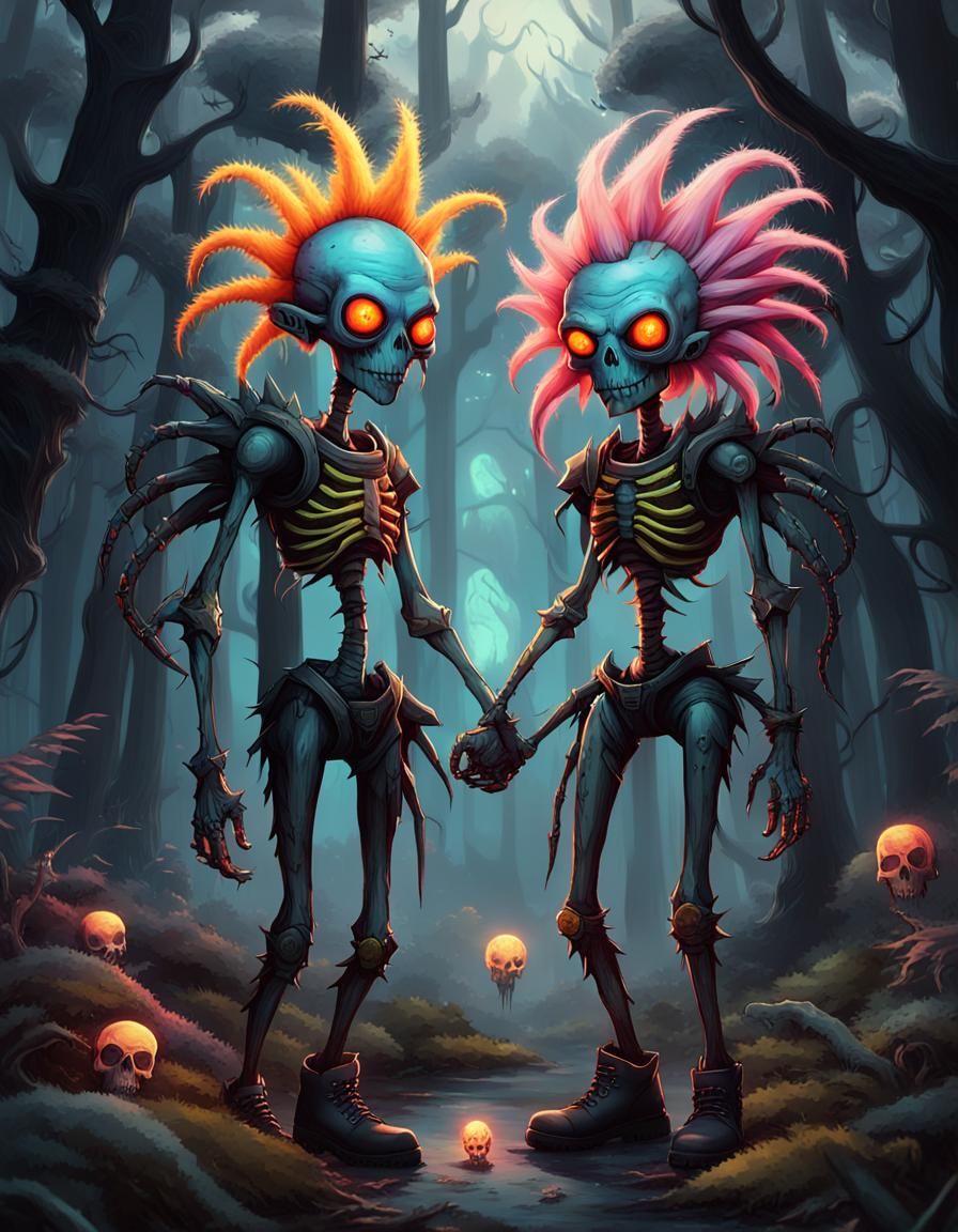 Alien Duo in Dark Fantasy Landscape