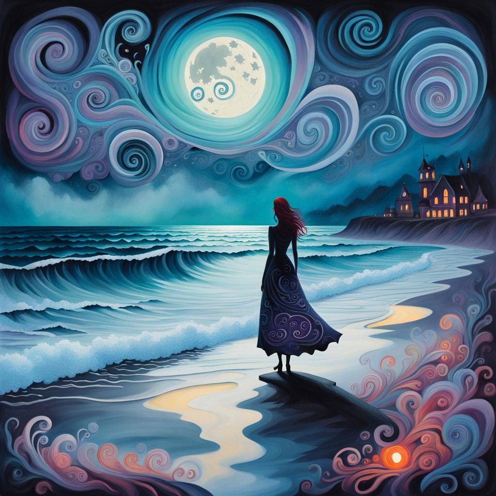 Mysterious Woman in Fog, Gouache Style