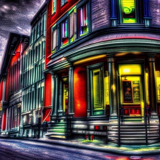 Montreal Street Corner in Hyperrealistic HDR Style