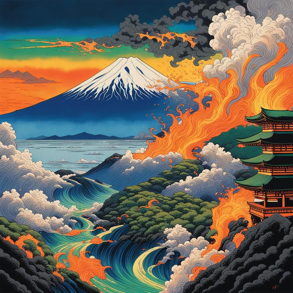 Fiery Mt. Fuji Eruption Illuminates Landscape