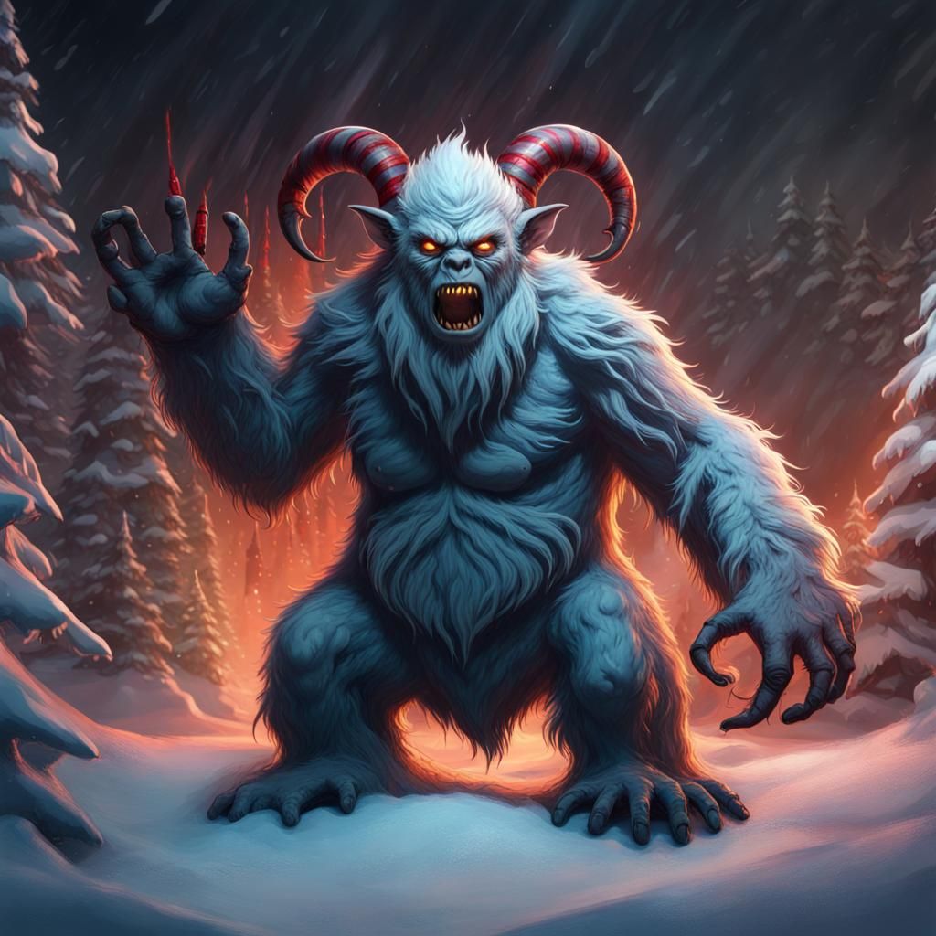 Eldritch Christmas Yeti: Demonic Corruption in Digital Art
