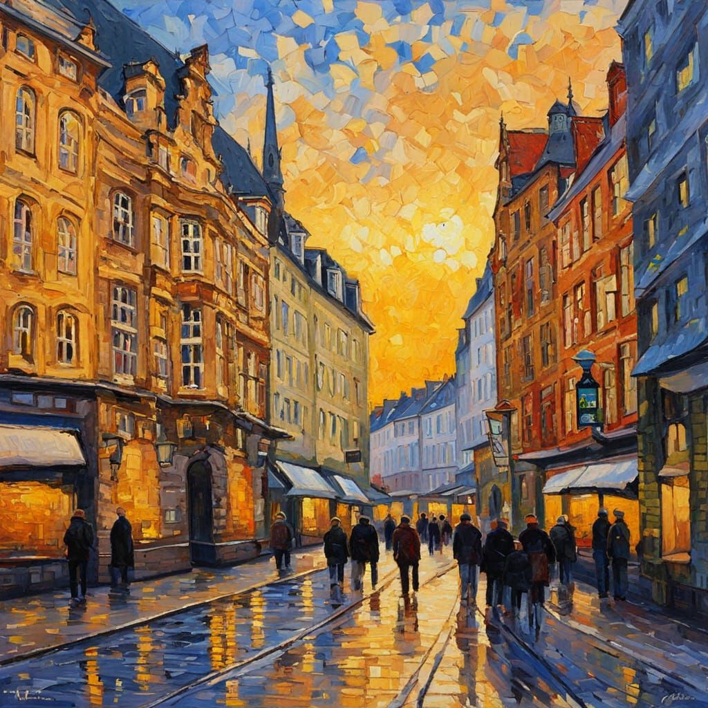 Hannover City in Neo-Impressionist Style with Golden Light