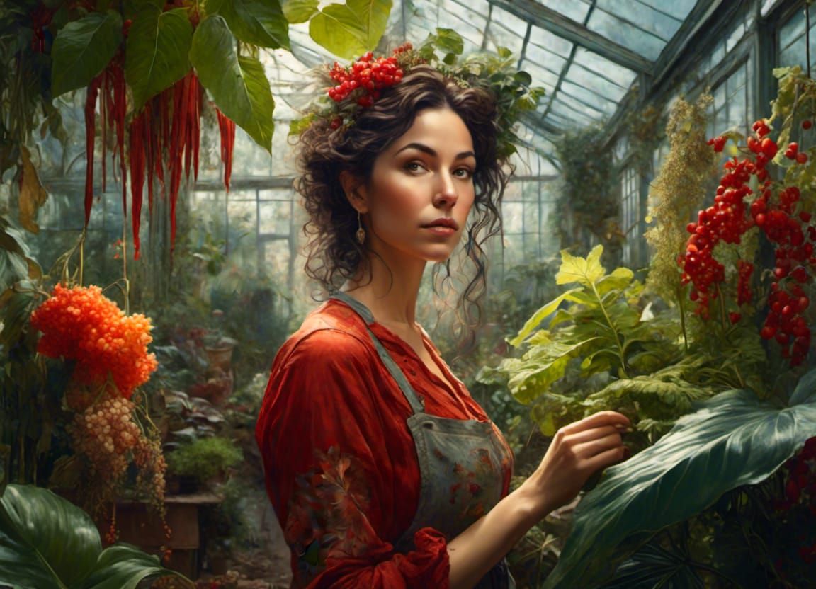 Botanist Portrait Surrounded by Exotic Plants