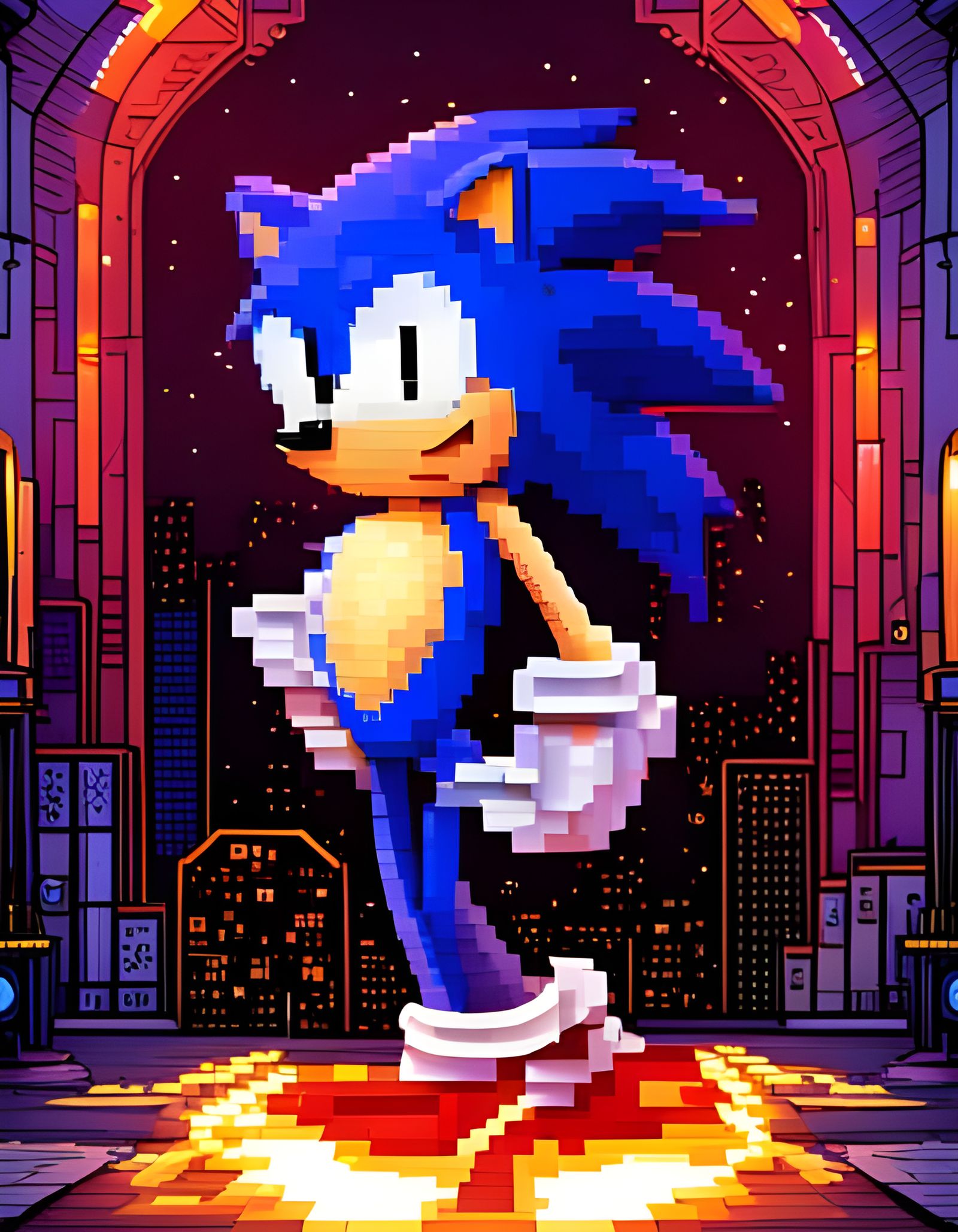 Sonic the Hedgehog in Golden Ring: 8-bit Pixel Art
