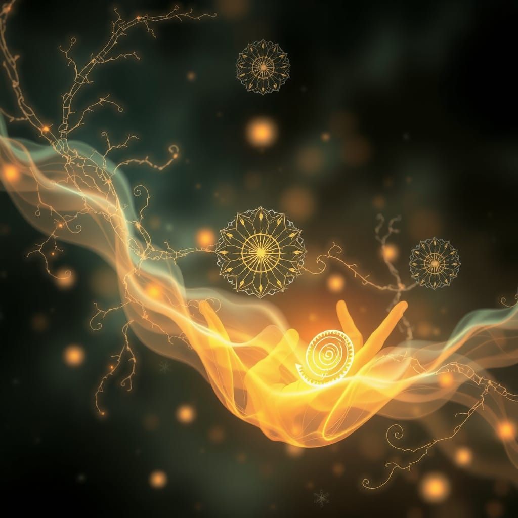 Sacred Geometry Mysticism in Ethereal Golds and Indigos