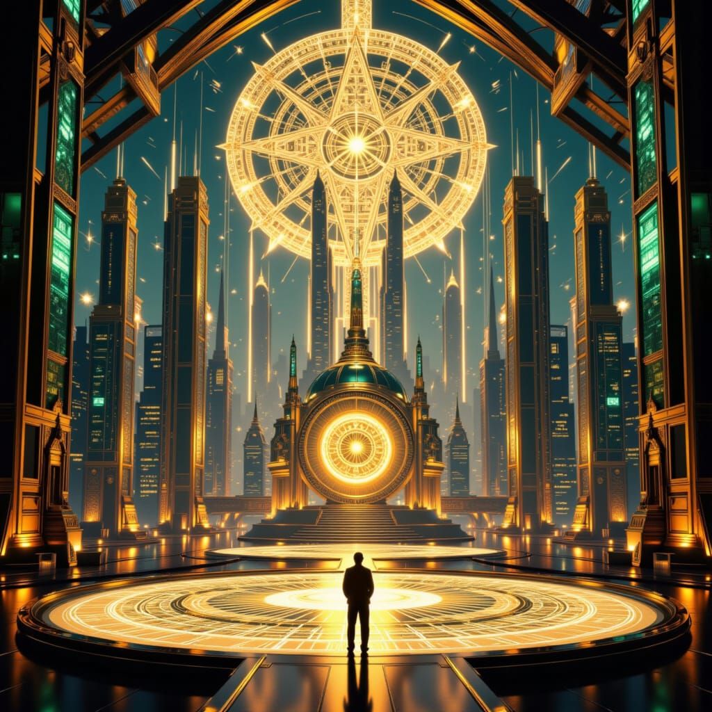 Art Deco Cityscape by Spell Architect in 1930s Futurism Styl...