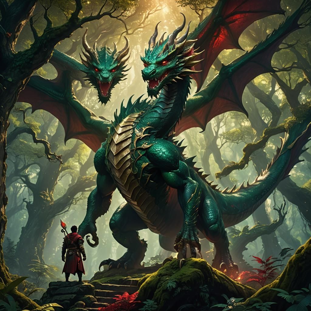 Dragon Man in Mystical Forest Concept Art