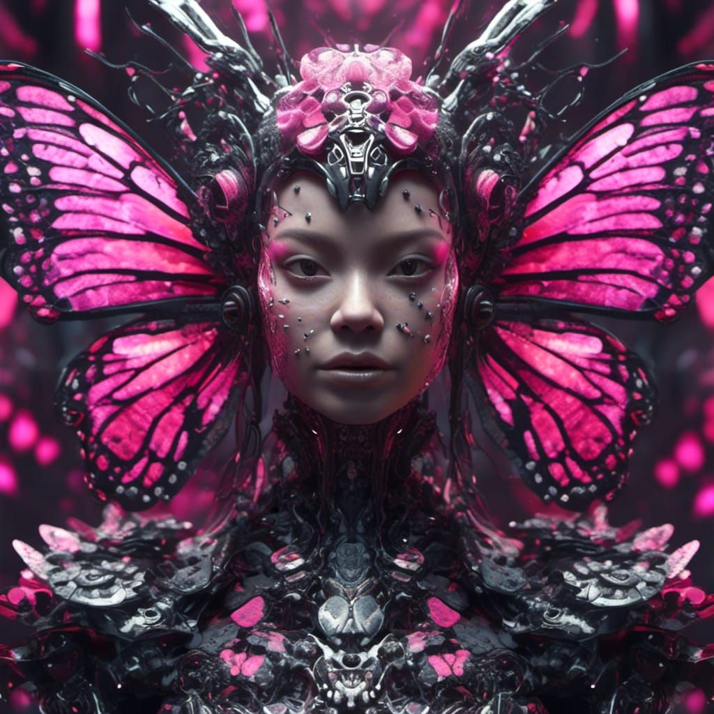 <lora:NC Hyperreal:1.0> Cybercore Butterfly Warrior Queen