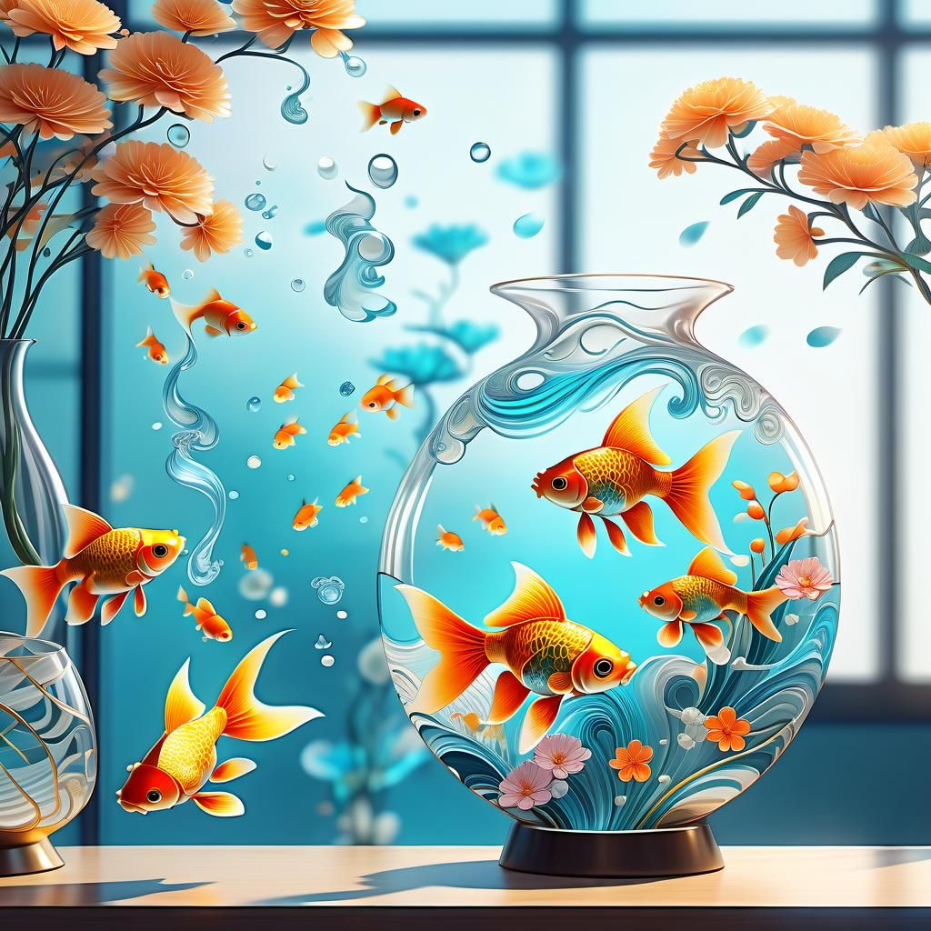Underwater Palace with Goldfish in Anime Style