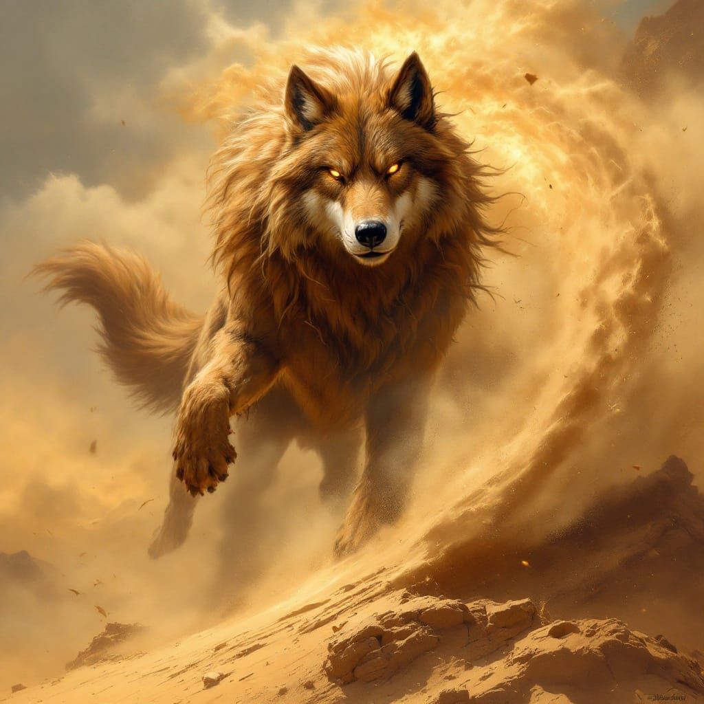 Earthly Fenris Wolf Unleashes Sandstorm Fury