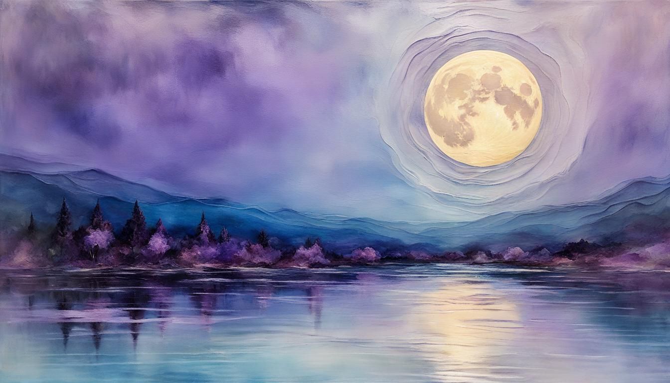 Glowing Moon Reflection as Encaustic Art
