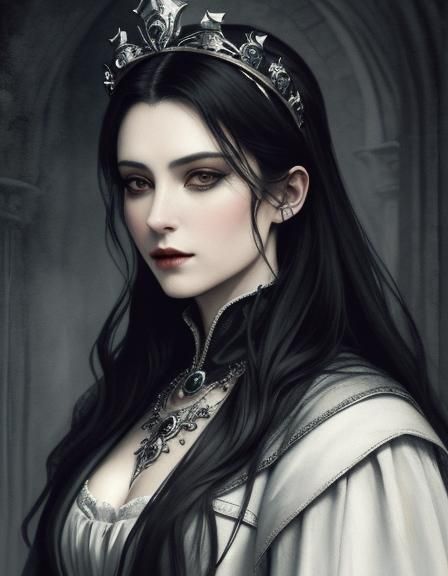 Vampire Queen Portrait in Watercolor Style