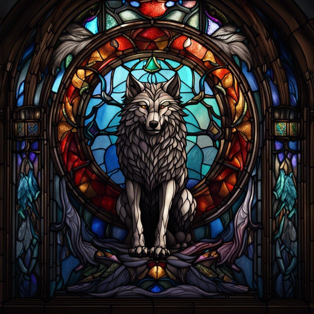 Stained Glass Wolf: Detailed Fantasy Art