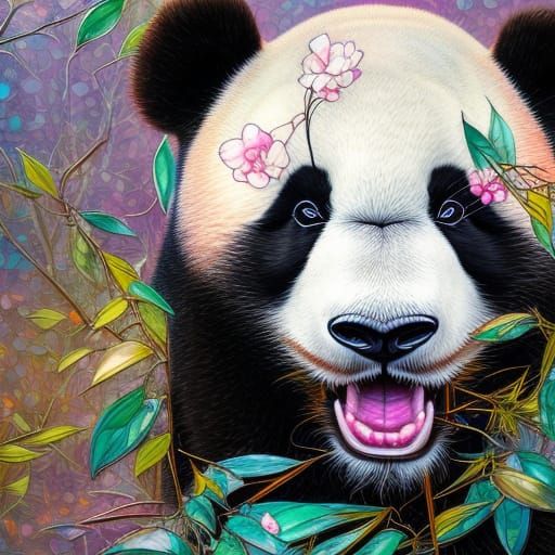 Happy Panda Headshot in Detailed Photo Illustration