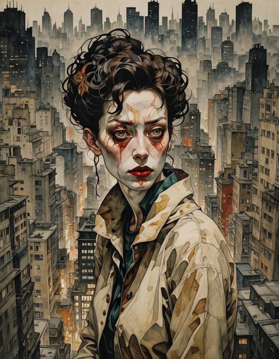 Sci-Fi Portrait: Grotesque Beauty in Cityscape