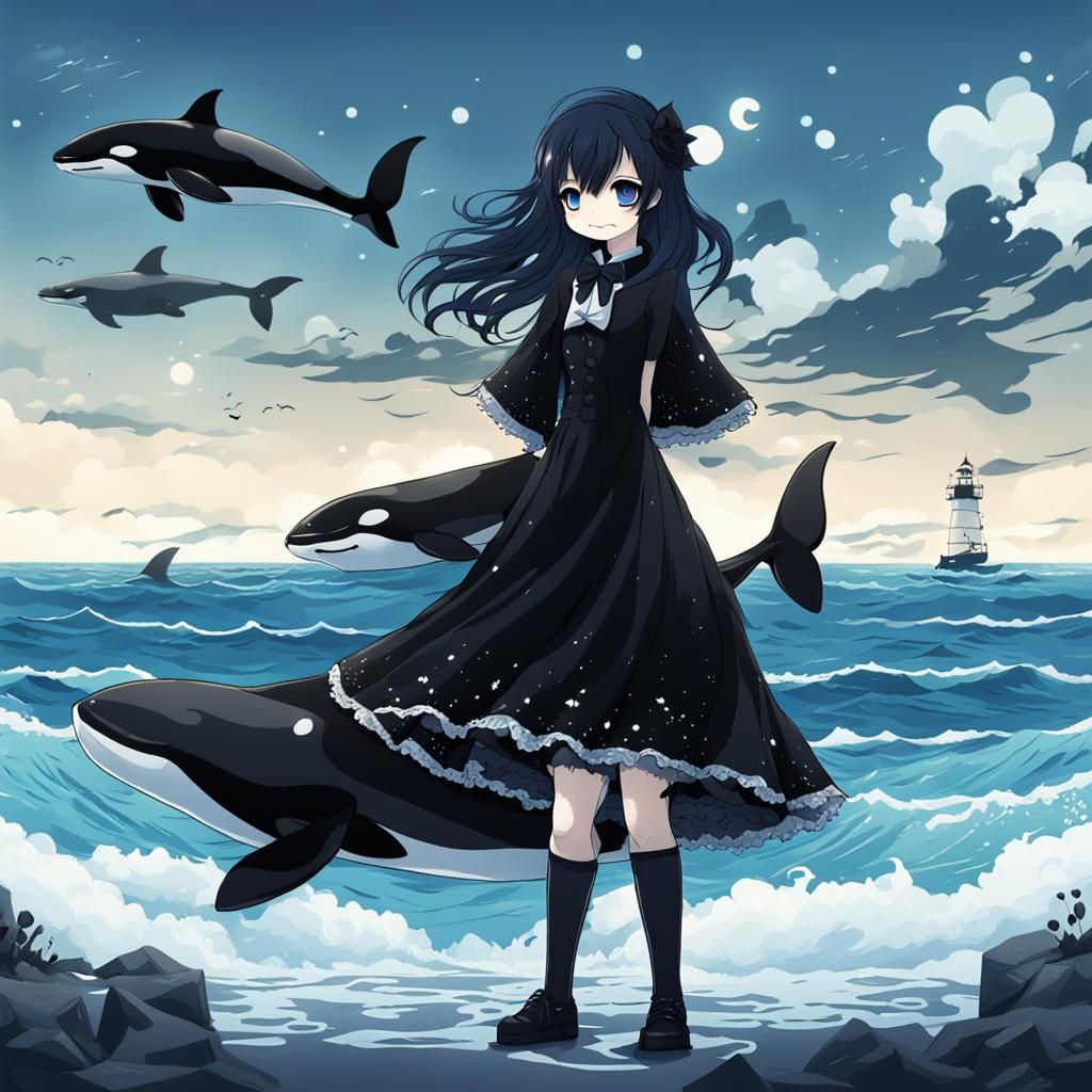 Anime Killer Whale Girl in Goth Dress
