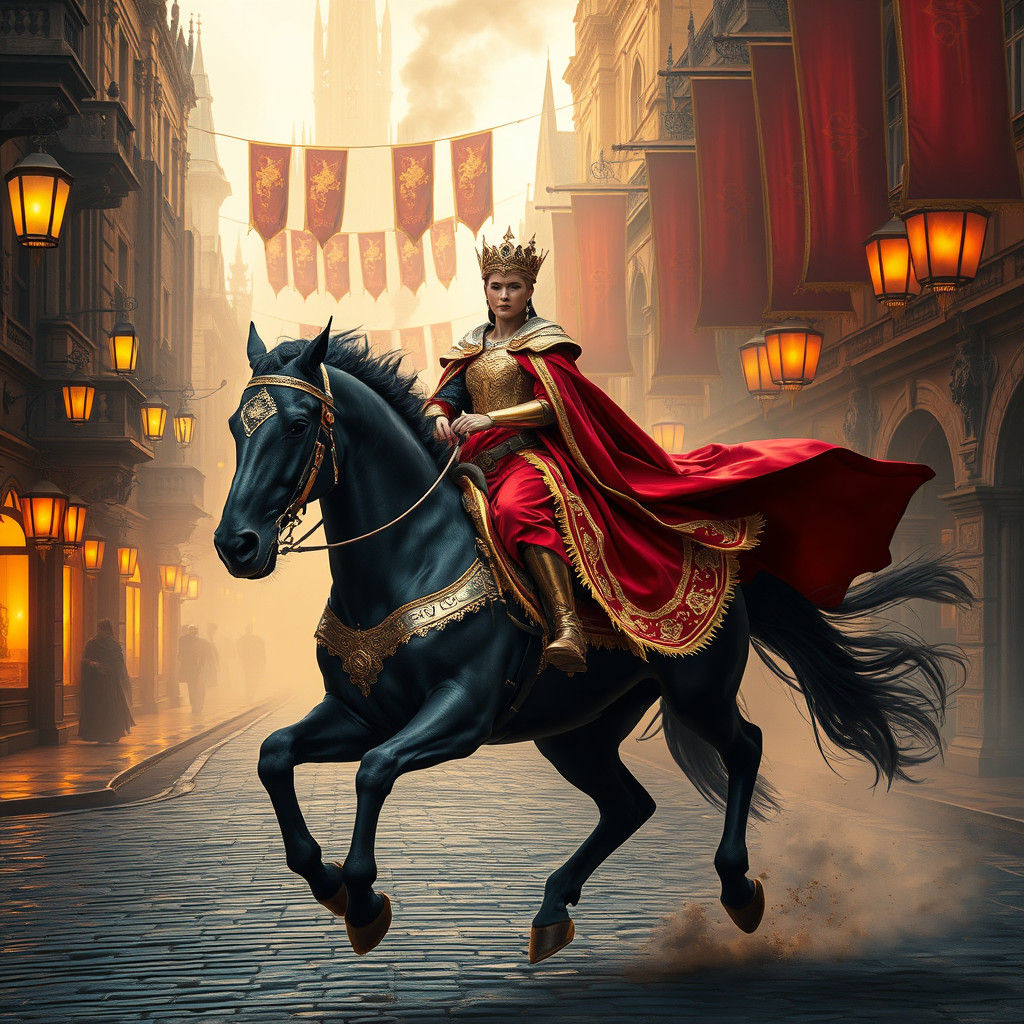 Queen Rides Stallion Through Festival, Digital Matte Paintin...