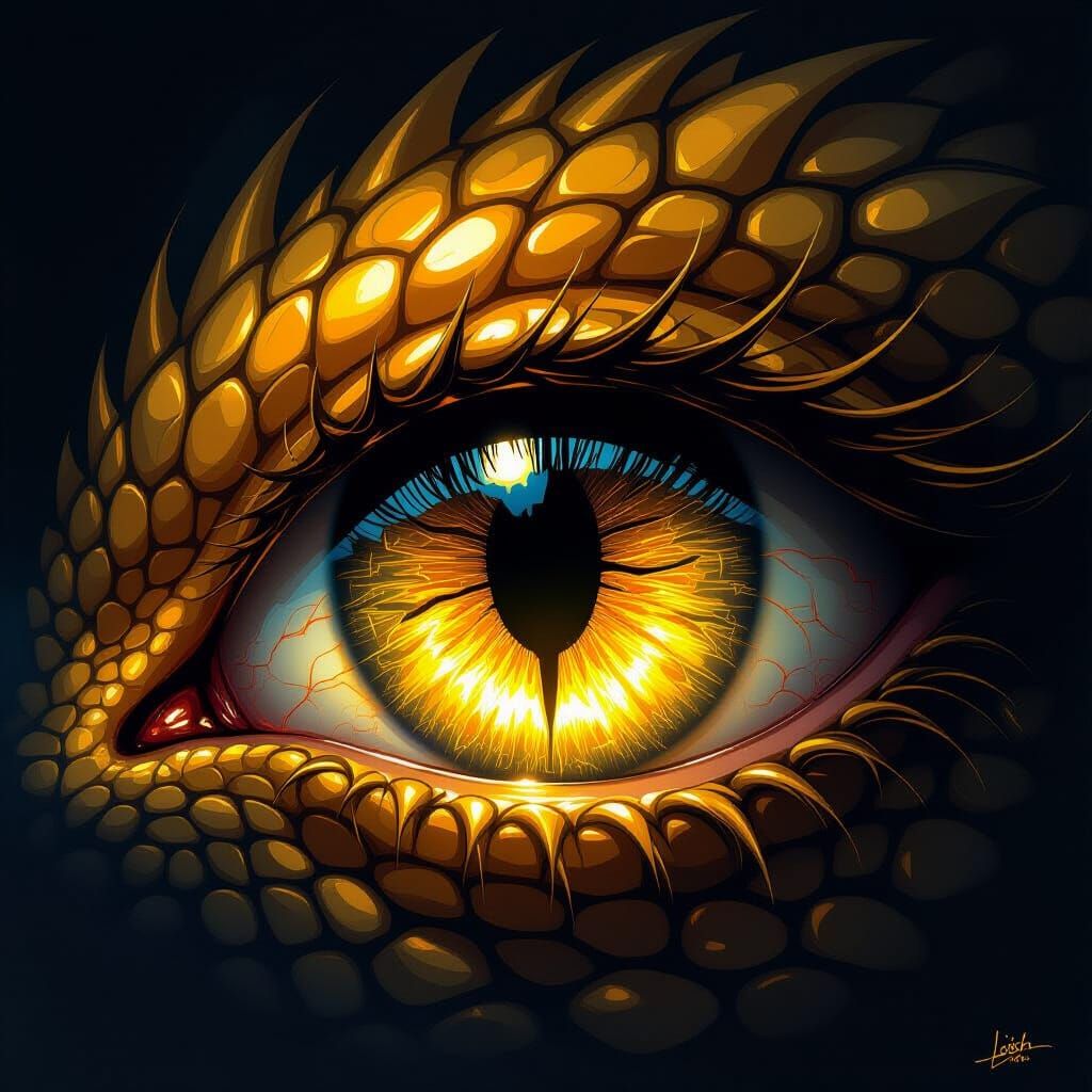 Golden Dragon Eye Glowing with Inner Light