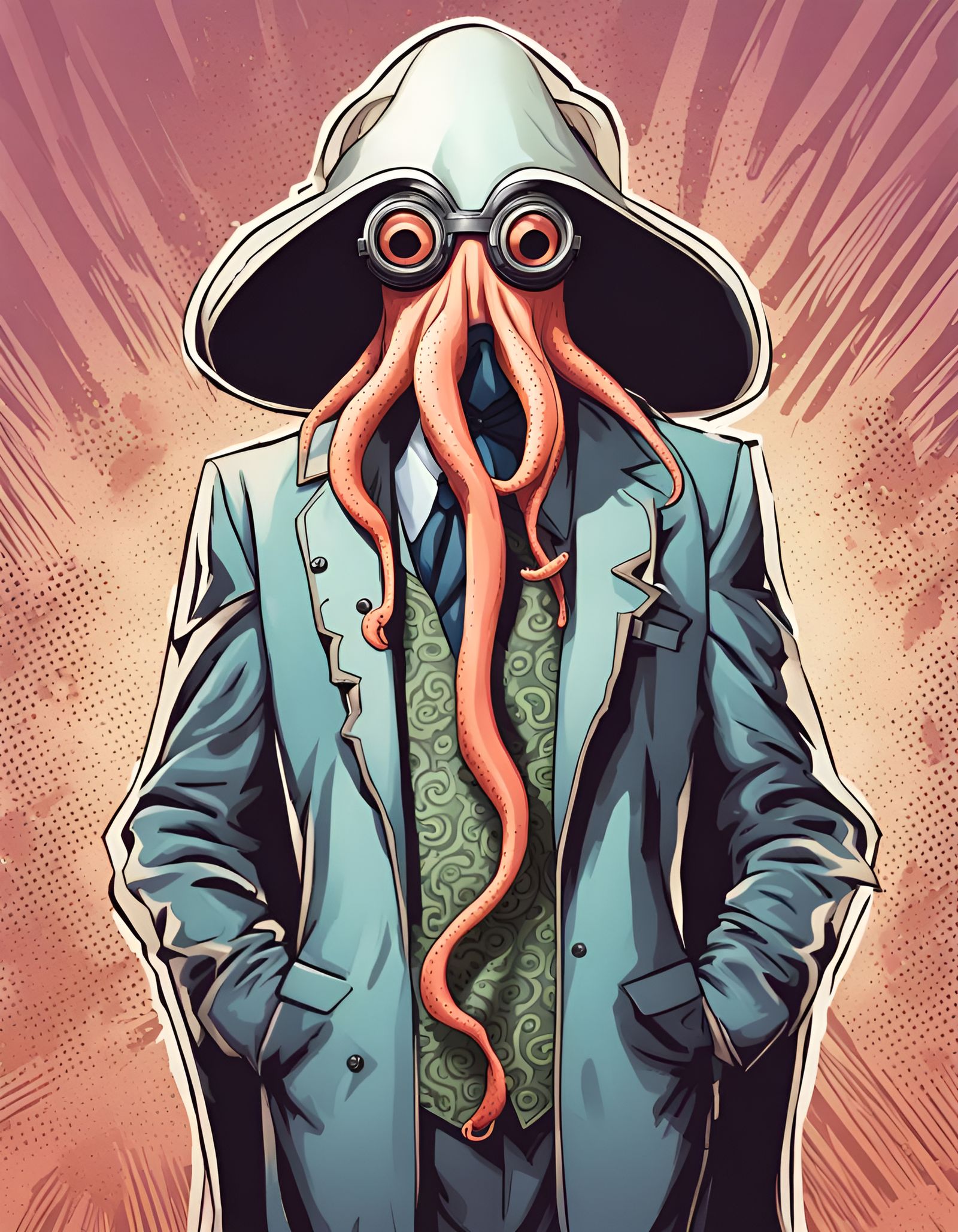 Elegant Squid Man Portrait in Comic Book Style