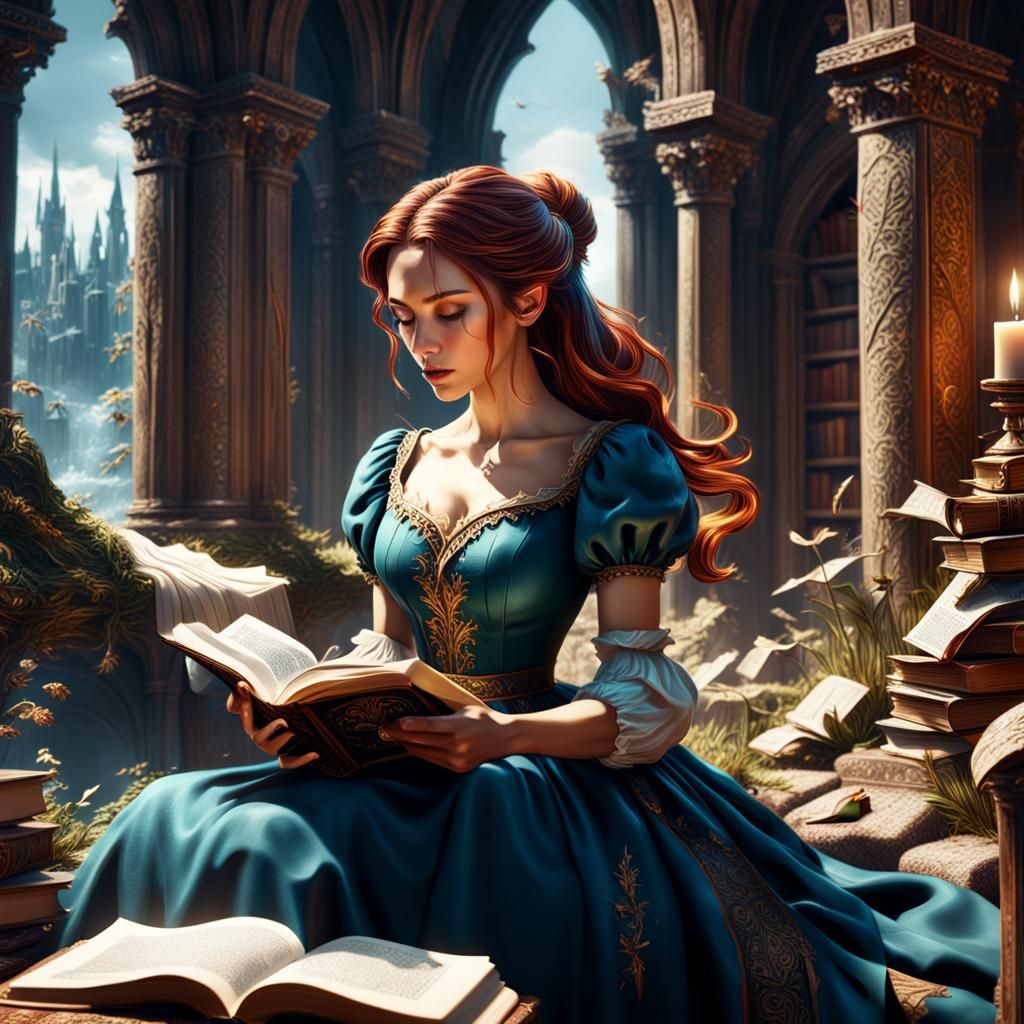 Pretty Girl Reading: Detailed Matte Painting