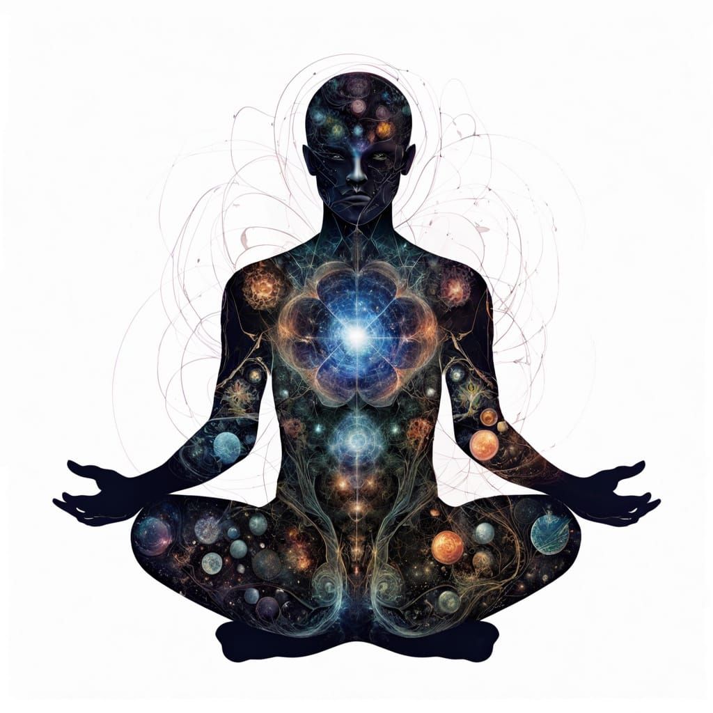 Meditating Man in Bioluminescent Psychedelic Concept Art