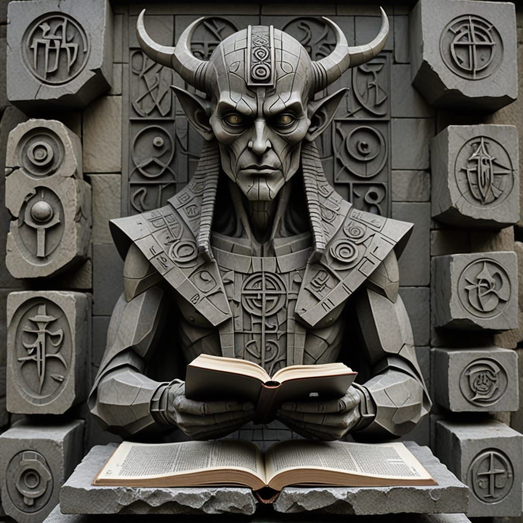 Cyberpunk-Inspired Sculpture of Paimon with Brutalist and Cu...