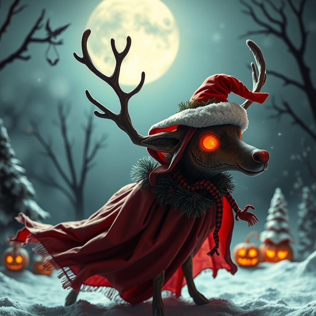 Spooky Halloween Christmas Reindeer Ghost Illustration